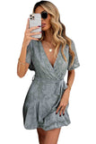 Gray White Mini Dress Wrap V Neck Floral Lace Short Dress LC224799-9