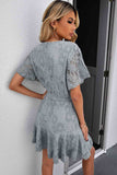 Gray White Mini Dress Wrap V Neck Floral Lace Short Dress LC224799-9