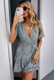 Gray White Mini Dress Wrap V Neck Floral Lace Short Dress LC224799-9