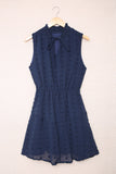 Blue Womens Sleeveless Split Neck Pom Pom Flowy Mini Dress LC225086-5