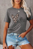 Gray Be Kind Leopard Heart Print Tee Top Casual Short Sleeve Tee Tops LC25213657-11