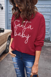 LC2539411-3-S, LC2539411-3-M, LC2539411-3-L, LC2539411-3-XL, LC2539411-3-2XL, Red Women's Long Sleeve Christmas Santa Baby Print Sweatshirt