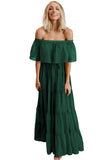 Green Ruffle White Off the Shoulder Dress Swiss Dot Maxi Dress LC614462-9