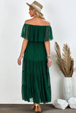 Green Ruffle White Off the Shoulder Dress Swiss Dot Maxi Dress LC614462-9