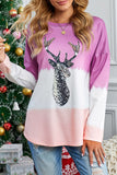 Purple Women's Color Block Reindeer Print Gradient Crew Neck Sweatshirts LC2531516-8