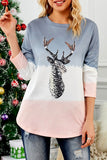 Gray Women's Color Block Reindeer Print Gradient Crew Neck Sweatshirts LC2531516-11