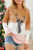 Orange Women's Color Block Reindeer Print Gradient Crew Neck Sweatshirts LC2531516-14