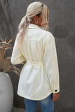 Beige Women's Lapel Button Down Coat Winter Belted Coat with Pockets LC8511359-15