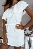 White Womens One Shoulder Ruffles Summer Mini Dress LC2211338-1