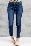 Blue Women's Skinny Jeans with Buttons Casual Stretchy High Waisted Jeans LC78896-5