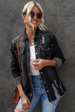 LC8511533-2-S, LC8511533-2-M, LC8511533-2-L, LC8511533-2-XL, LC8511533-2-2XL, Black Women's Oversized Denim Jacket Boyfriend Distressed Jean Trucker Jacket