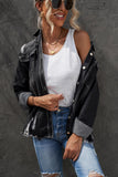 LC8511533-2-S, LC8511533-2-M, LC8511533-2-L, LC8511533-2-XL, LC8511533-2-2XL, Black Women's Oversized Denim Jacket Boyfriend Distressed Jean Trucker Jacket