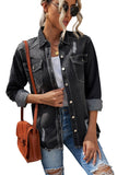 LC8511533-2-S, LC8511533-2-M, LC8511533-2-L, LC8511533-2-XL, LC8511533-2-2XL, Black Women's Oversized Denim Jacket Boyfriend Distressed Jean Trucker Jacket