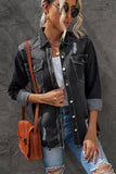 LC8511533-2-S, LC8511533-2-M, LC8511533-2-L, LC8511533-2-XL, LC8511533-2-2XL, Black Women's Oversized Denim Jacket Boyfriend Distressed Jean Trucker Jacket