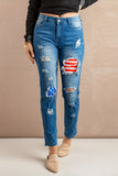 Blue Stripes and Stars Patches Ripped Jeans Boyfriend Denim Pants LC781717-5