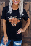 Black Vintage Western T Shirts Cattle Leopard T-Shirt LC25213696-2