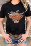 Black Vintage Western T Shirts Cattle Leopard T-Shirt LC25213696-2