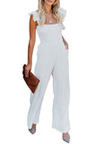 White Ruffle Sleeve Smocked Bodice Wide Leg Jumpsuit for Women LC643773-1