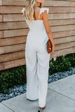 White Ruffle Sleeve Smocked Bodice Wide Leg Jumpsuit for Women LC643773-1