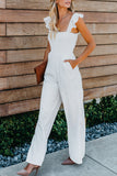 White Ruffle Sleeve Smocked Bodice Wide Leg Jumpsuit for Women LC643773-1