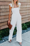 White Ruffle Sleeve Smocked Bodice Wide Leg Jumpsuit for Women LC643773-1