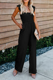 Black Ruffle Sleeve Smocked Bodice Wide Leg Jumpsuit for Women LC643773-2