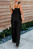 Black Ruffle Sleeve Smocked Bodice Wide Leg Jumpsuit for Women LC643773-2