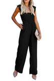 Black Ruffle Sleeve Smocked Bodice Wide Leg Jumpsuit for Women LC643773-2