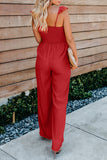 Red Ruffle Sleeve Smocked Bodice Wide Leg Jumpsuit for Women LC643773-3