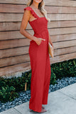Red Ruffle Sleeve Smocked Bodice Wide Leg Jumpsuit for Women LC643773-3