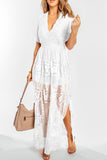 White White Bridesmaid Dresses V Neck Floral Lace Maxi Dress LC618815-1