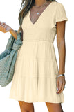 Beige White Ruffle Dress Smocked Flowy Mini Dress for Women LC2210934-15