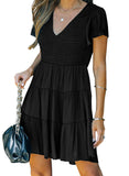 Black White Ruffle Dress Smocked Flowy Mini Dress for Women LC2210934-2