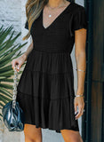 Black White Ruffle Dress Smocked Flowy Mini Dress for Women LC2210934-2