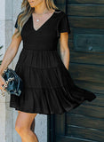 Black White Ruffle Dress Smocked Flowy Mini Dress for Women LC2210934-2