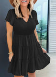 Black White Ruffle Dress Smocked Flowy Mini Dress for Women LC2210934-2