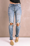 Sky Blue Distressed Faded Splatter Ripped Hole Denim Pants LC783893-4