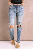 Sky Blue Distressed Faded Splatter Ripped Hole Denim Pants LC783893-4