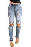 Sky Blue Distressed Faded Splatter Ripped Hole Denim Pants LC783893-4