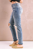 Sky Blue Distressed Faded Splatter Ripped Hole Denim Pants LC783893-4