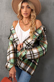 LC255462-9-S, LC255462-9-M, LC255462-9-L, LC255462-9-XL, LC255462-9-2XL, Green Geometric Plaid Print Pocketed Shirt