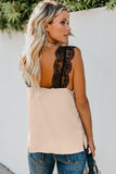 LC251886-16-S, LC251886-16-M, LC251886-16-L, LC251886-16-XL, LC251886-16-2XL, Khaki Women's V Neck Sleeveless Lace Trim Camisole Sleeveless Tank Top