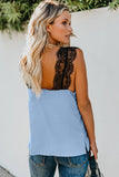 LC251886-4-S, LC251886-4-M, LC251886-4-L, LC251886-4-XL, LC251886-4-2XL, Sky Blue Women's V Neck Sleeveless Lace Trim Camisole Sleeveless Tank Top