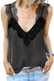 LC251886-11-S, LC251886-11-M, LC251886-11-L, LC251886-11-XL, LC251886-11-2XL, Gray Women's V Neck Sleeveless Lace Trim Camisole Sleeveless Tank Top