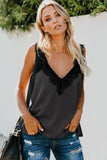 LC251886-11-S, LC251886-11-M, LC251886-11-L, LC251886-11-XL, LC251886-11-2XL, Gray Women's V Neck Sleeveless Lace Trim Camisole Sleeveless Tank Top