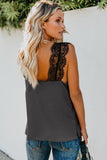 LC251886-11-S, LC251886-11-M, LC251886-11-L, LC251886-11-XL, LC251886-11-2XL, Gray Women's V Neck Sleeveless Lace Trim Camisole Sleeveless Tank Top