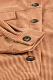 LC8511374-1017-S, LC8511374-1017-M, LC8511374-1017-L, LC8511374-1017-XL, LC8511374-1017-2XL, LC8511374-1017-3XL, Brown Womens Corduroy Long Sleeve Shirts Button-up Shacket Coat