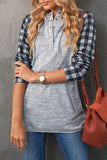 Black Womens Splicing Kangaroo Pocket Buttoned Plaid Hoodie LC2539575-2