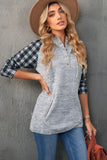 Black Womens Splicing Kangaroo Pocket Buttoned Plaid Hoodie LC2539575-2