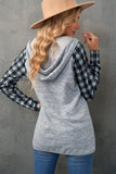 Black Womens Splicing Kangaroo Pocket Buttoned Plaid Hoodie LC2539575-2